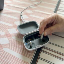 Hearing aids recharging in charging case
